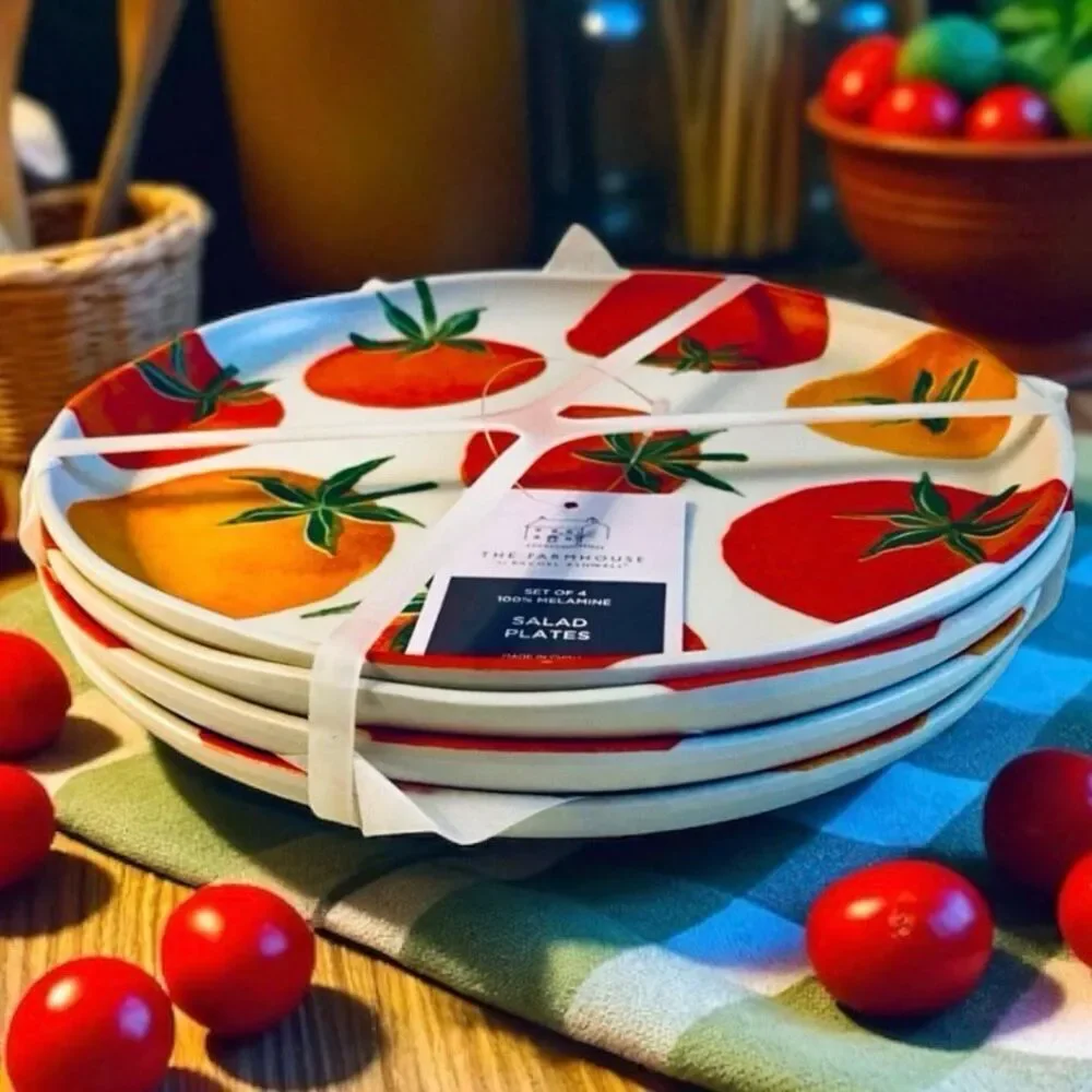 NWT Gorgeous Rachel Ashwell The Farmhouse 4 Set Melamine Tomatoes Salad Plates